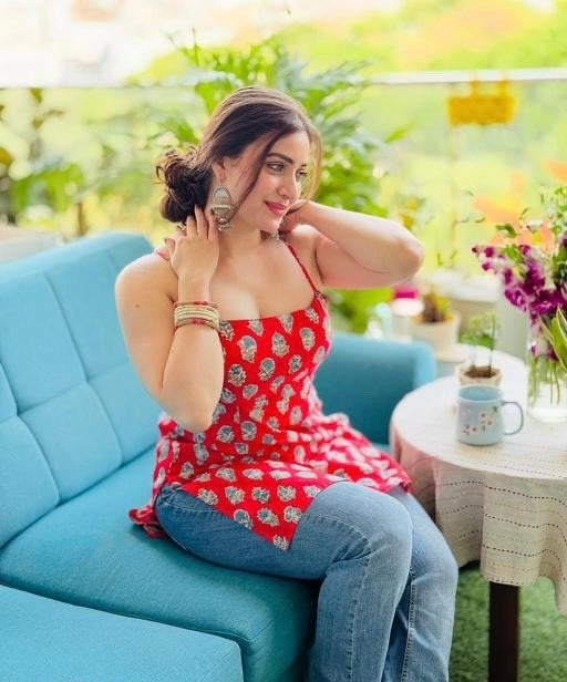 New Trendy Stylish Red Printed Cotton Sleeveless Kurti Top for Women with Black Lace Design | Trendy Western Indo Fusion Top