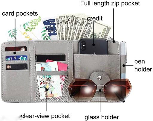 Multifunction Car Space with Multi-Pocket Net Zipper Car Storage Organizer and Sunglass Holder PU Leather for Car