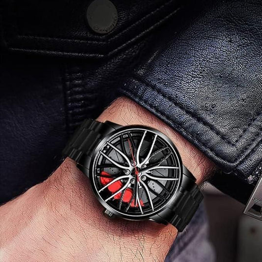 Stereoscopic Car Wheel Watch – Unique 3D Alloy Rim Dial Wristwatch for Men & Boys, Stylish Automotive-Themed Watch