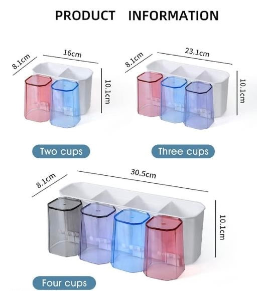 Wall Mounted 4-slots Toothbrush Holder Set with Adorable Cartoon Cups - Self Adhesive No Drilling Required