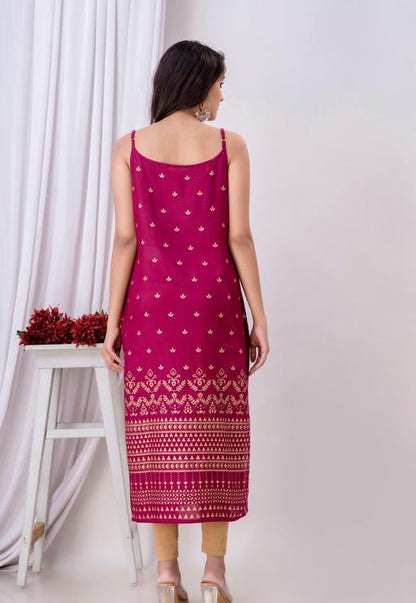 Women’s Printed Rayon Sleeveless Kurti – Straight Fit, Half Sleeves, Cut Piece, Stylish Kurta, Western & Ethnic Wear, Comfortable, Trendy, Casual, Office, Party, Daily Wear