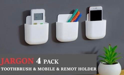Wall Mobile Organizer Stand, Door Mounted Storage Box, Remote Control Shelf, Toothbrush Box - White color(4pcs)