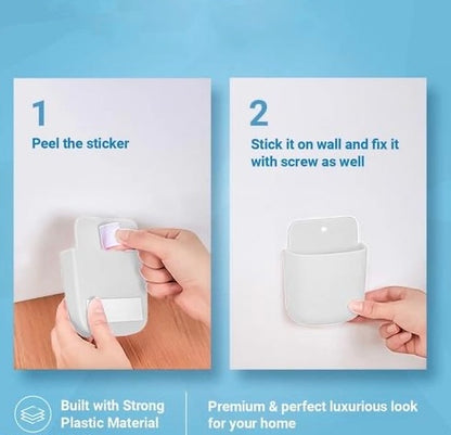 Wall Mobile Organizer Stand, Door Mounted Storage Box, Remote Control Shelf, Toothbrush Box - White color(4pcs)