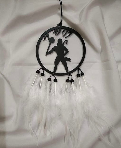 Ubha Hanuman Dada Car Hanging – Handmade Black Acrylic Dreamcatcher with White Feather | Positive Vibes & Good Luck Charm | 1 Pc Car Decor