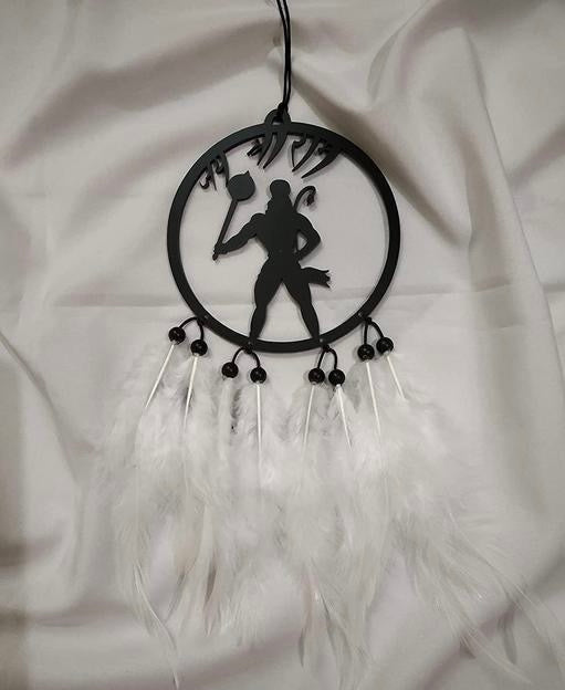 Ubha Hanuman Dada Car Hanging – Handmade Black Acrylic Dreamcatcher with White Feather | Positive Vibes & Good Luck Charm | 1 Pc Car Decor