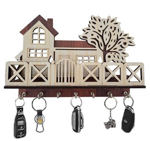 Tree House Wooden Keychain Holder (Brown and Cream) Premium Quality