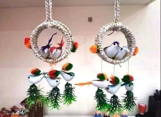 Artificial Hanging Birds with Hanging Nest Showpiece with Birds for Home/ Office/ Kitchen Decorative Hanging Nest With Birds