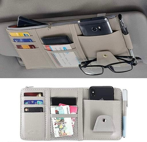 Multifunction Car Space with Multi-Pocket Net Zipper Car Storage Organizer and Sunglass Holder PU Leather for Car