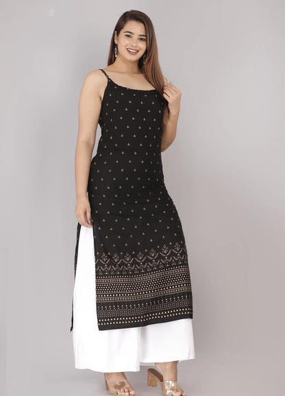 Women’s Printed Rayon Sleeveless Kurti – Straight Fit, Half Sleeves, Cut Piece, Stylish Kurta, Western & Ethnic Wear, Comfortable, Trendy, Casual, Office, Party, Daily Wear