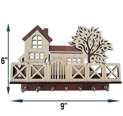 Tree House Wooden Keychain Holder (Brown and Cream) Premium Quality