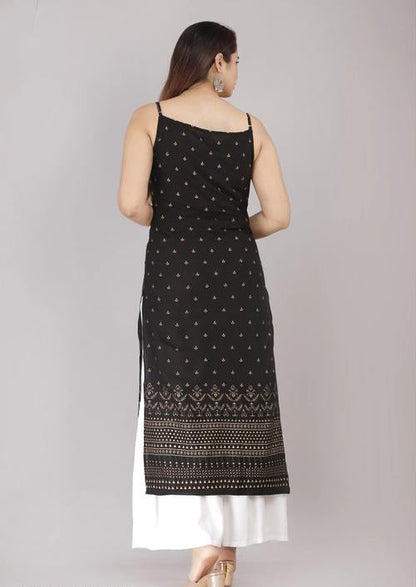 Women’s Printed Rayon Sleeveless Kurti – Straight Fit, Half Sleeves, Cut Piece, Stylish Kurta, Western & Ethnic Wear, Comfortable, Trendy, Casual, Office, Party, Daily Wear