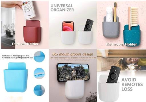 Wall Mobile Organizer Stand, Door Mounted Storage Box, Remote Control Shelf, Toothbrush Box - White color(4pcs)