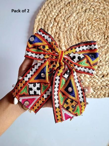 Navratri Bow Hair Accessories – Colorful Festive Bow Clips for Garba, Dandiya & Traditional Outfits (Pack of 2)