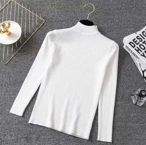 Women and Girls Black Cotton Rib High Neck Long Sleeve Crop Top Cotton Rib Full Sleeve White