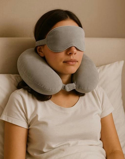 The Calywork Silver Neck Pillow features a soft, plush, breathable fabric that keeps you cool and comfortable during long travel.