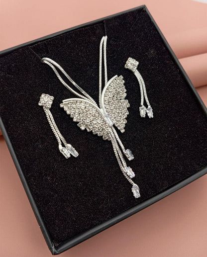 Butterfly Pendant Necklace with Matching Earrings – Elegant Fashion Jewelry Set for Women & Girls