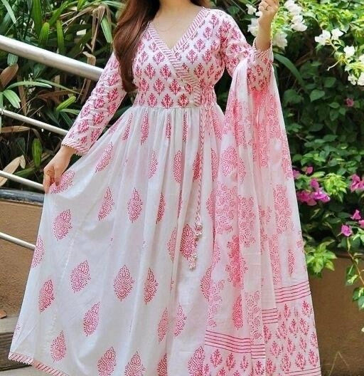 Floral Anarkali Kurti & Dupatta – Ankle-Length, Three-Quarter Sleeve