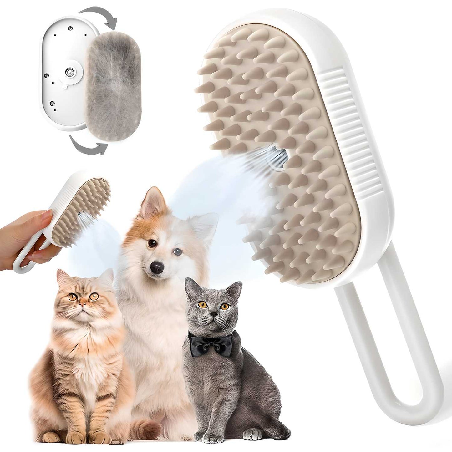 Steam Brush for Dogs and Cats – Pet Grooming Steamy Brush for Easy Hair Removal, Cleaning, and Coat Shine | Gentle and Effective Pet Care Tool