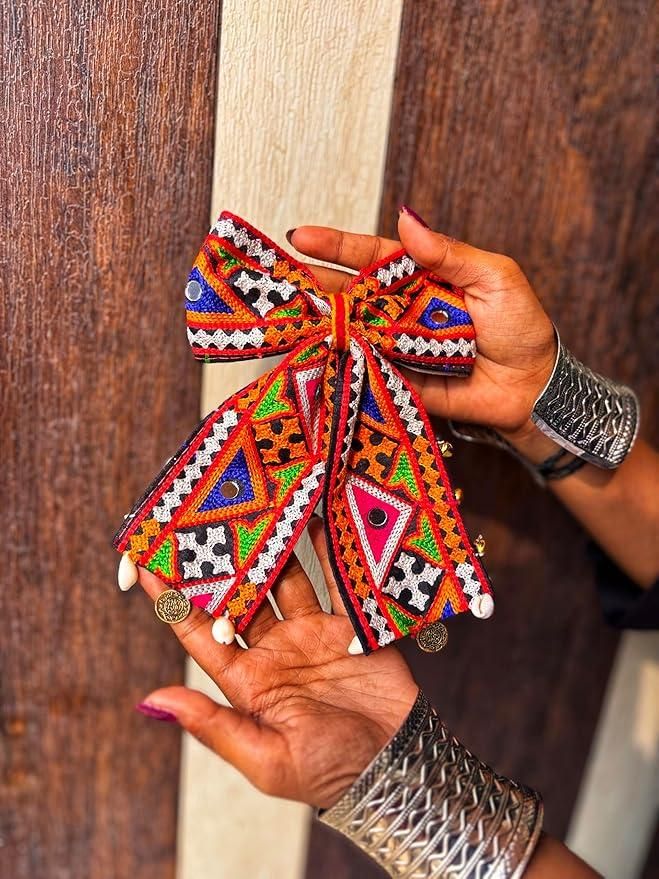 Navratri Bow Hair Accessories – Colorful Festive Bow Clips for Garba, Dandiya & Traditional Outfits (Pack of 2)