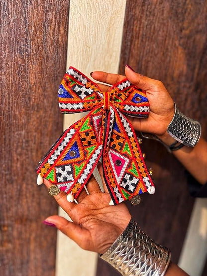 Navratri Bow Hair Accessories – Colorful Festive Bow Clips for Garba, Dandiya & Traditional Outfits (Pack of 2)