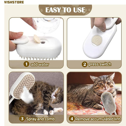 Steam Brush for Dogs and Cats – Pet Grooming Steamy Brush for Easy Hair Removal, Cleaning, and Coat Shine | Gentle and Effective Pet Care Tool