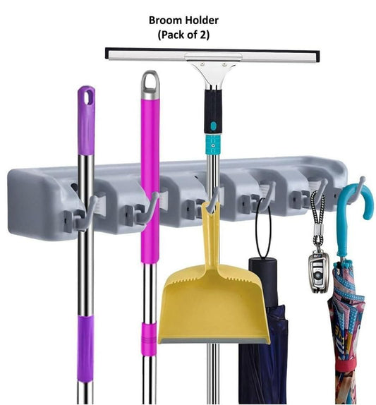 Broom Holder (Pack of 1 & Pack of 2) – Wall Mounted Mop and Broom Organizer Rack | Space-Saving Cleaning Tool Holder for Home, Kitchen & Bathroom