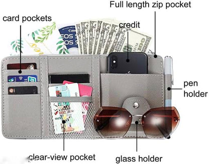 Multifunction Car Space with Multi-Pocket Net Zipper Car Storage Organizer and Sunglass Holder PU Leather for Car