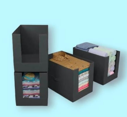 AV Black Foldable Shirt Storage Organizer Box – Set of 4 Pieces | Premium Fabric Wardrobe Organizer for Shirts, T-Shirts & Clothes | Space-Saving Closet Storage Solution