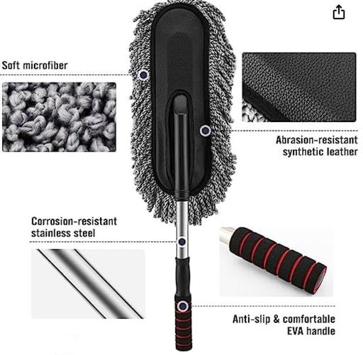 Super Soft Microfiber Car Duster | Exterior with Extendable Handle | Car Brush Duster for Car Cleaning Dusting - Grey (Pack of 1)