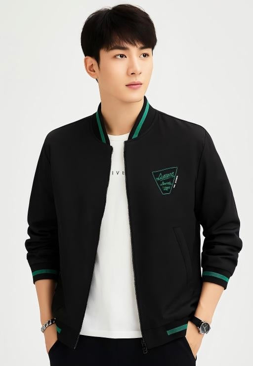 Mens Rama Green Black Cuffed Sleeves Jacket Korean Stylish