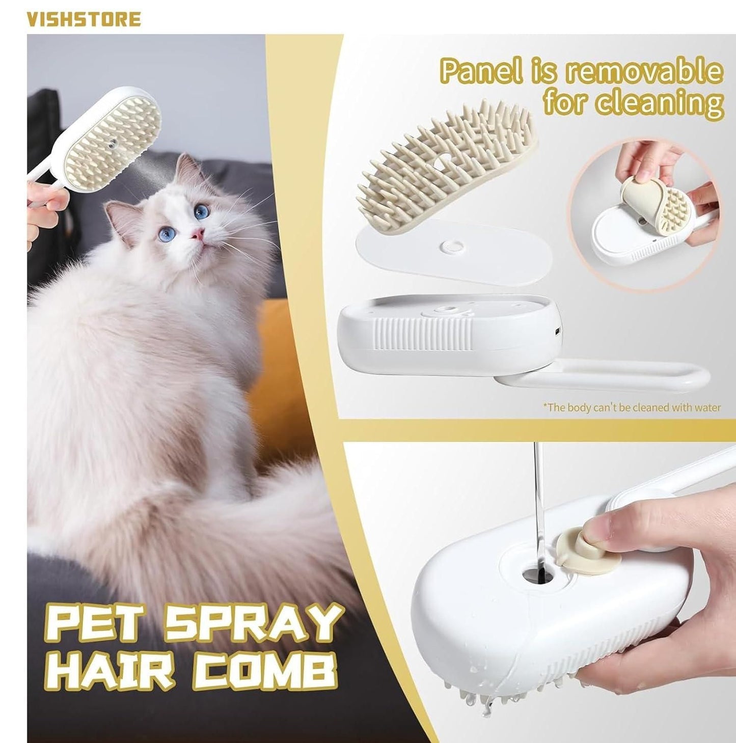 Steam Brush for Dogs and Cats – Pet Grooming Steamy Brush for Easy Hair Removal, Cleaning, and Coat Shine | Gentle and Effective Pet Care Tool
