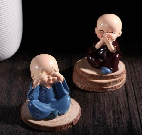 Set of 4 Baby Monk Buddha Statues – Polyresin Multicolor Decorative Showpiece (6cm) for Home, Office & Car Dashboard | Spiritual Gift & Home Decor