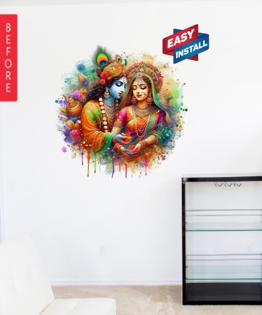 PVC Vinyl Radha Krishna Wall Sticker for Living Room (Pack of 1)