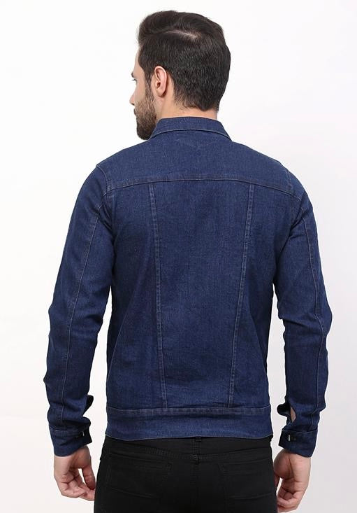 Classic Latest Man Navy Blue Flap Collar Long Denim Jacket