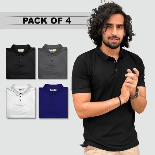Poly Matte Solid Half Sleeves Mens Polo T-Shirt (Pack Of 4)