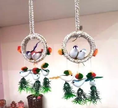 Artificial Hanging Birds with Hanging Nest Showpiece with Birds for Home/ Office/ Kitchen Decorative Hanging Nest With Birds