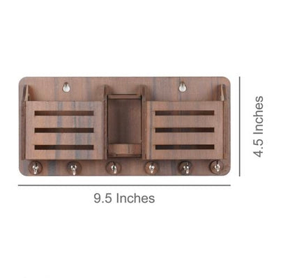 Craftzo Premium Phone Stand Brown Wood Key Holder (6 Hooks, Brown)