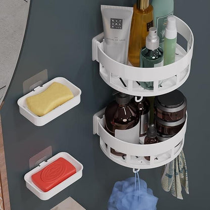 Bathroom Shelves with Hooks (Pack of 2) – Wall-Mounted Multipurpose Storage Organizer Rack for Toiletries, Shampoo, and Accessories | Space-Saving & Durable Design