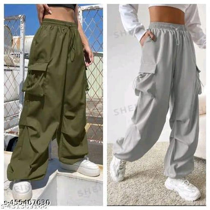 Women solids ns Cargo Combo Pants, Gils Cargo Pants (Pack of 2)