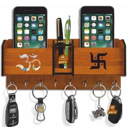 Om Swastik Brown Key Holder for Home and Office Decor