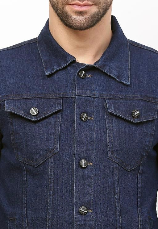 Classic Latest Man Navy Blue Flap Collar Long Denim Jacket