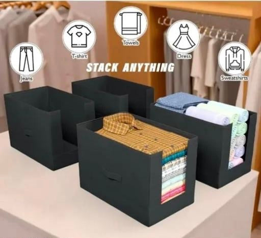 AV Black Foldable Shirt Storage Organizer Box – Set of 4 Pieces | Premium Fabric Wardrobe Organizer for Shirts, T-Shirts & Clothes | Space-Saving Closet Storage Solution