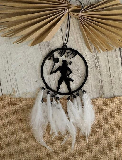 Ubha Hanuman Dada Car Hanging – Handmade Black Acrylic Dreamcatcher with White Feather | Positive Vibes & Good Luck Charm | 1 Pc Car Decor