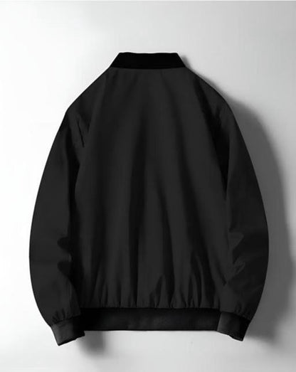 Black Mock Collar Cuffed Sleeves Casual Mens Upper Biker Jacket