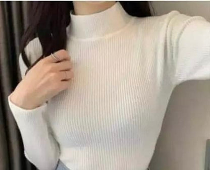 Women and Girls Black Cotton Rib High Neck Long Sleeve Crop Top Cotton Rib Full Sleeve White