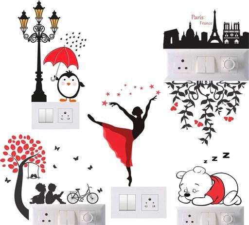 Beautiful Tree, Dancing Girl Switch Board Sticker – Decorative Wall Art for Home & Office (Pack of 5)