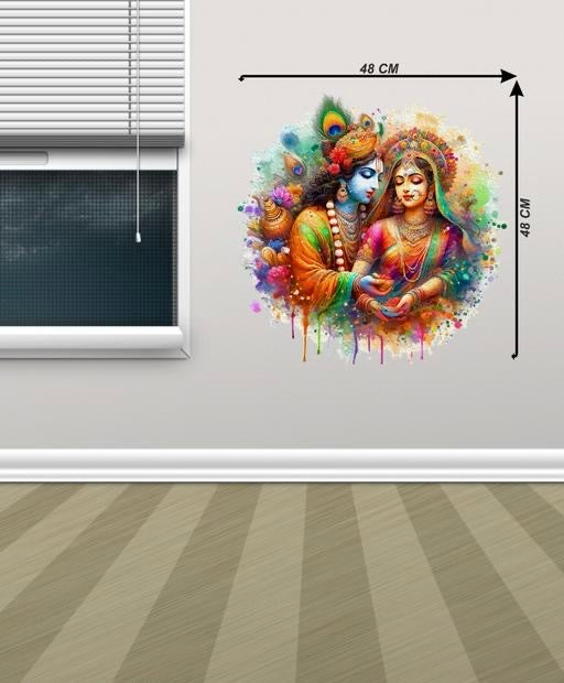 PVC Vinyl Radha Krishna Wall Sticker for Living Room (Pack of 1)