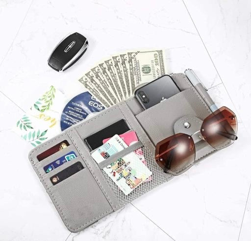 Multifunction Car Space with Multi-Pocket Net Zipper Car Storage Organizer and Sunglass Holder PU Leather for Car