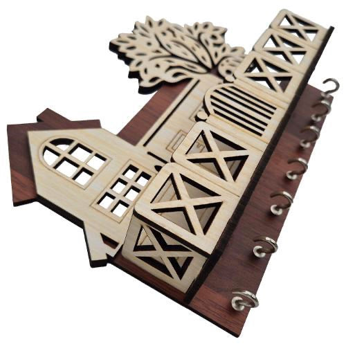 Tree House Wooden Keychain Holder (Brown and Cream) Premium Quality