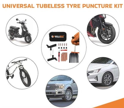 WILLIBEE 8-in-1 Tool Set (Pack of 15 Strips), Tubeless Tire Puncture Repair Kit for Car, Bike, Scooter & SUV (with Storage Bag) | Universal Emergency Tire Fix Tool Set